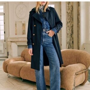 Sezane Scot Trench Coat Navy Blue
